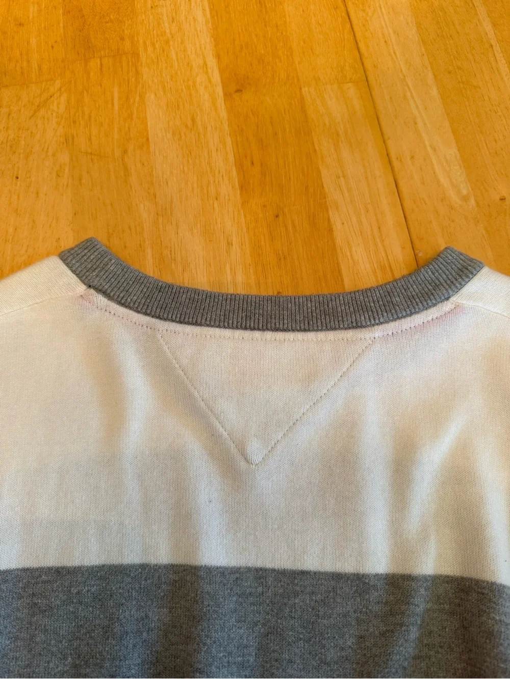 Tommy Hilfiger Gray & White Striped Knit Crewneck